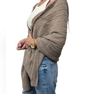 Soft Surroundings Lambswool Cashmere Cable Knit Button Wrap Shawl Poncho S/M